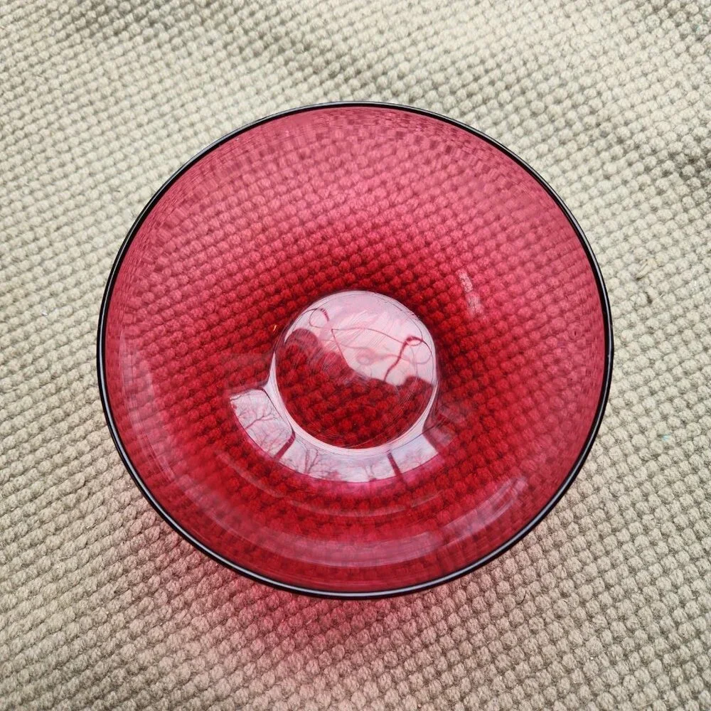 Antique Cranberry Art Glass Finger Bowl Rinser Polished Pontil Base Hand Blown